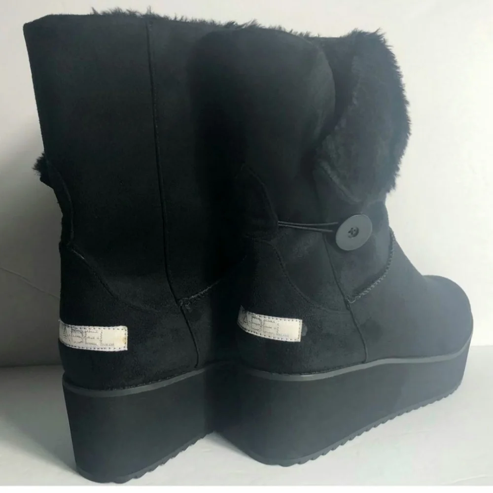 New Womens Size 8 Black Suede Warm Winter Fashion Wedge Snow Casual Boots - Picture 4 of 6